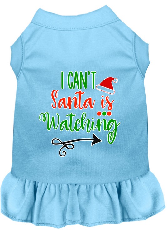 I Can't, Santa is Watching Screen Print Dog Dress Baby Blue 4X